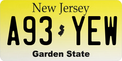 NJ license plate A93YEW