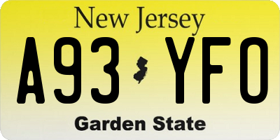 NJ license plate A93YFO