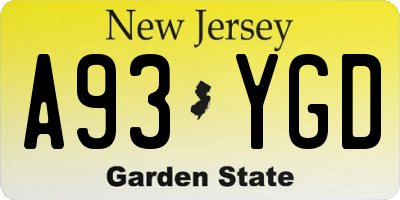 NJ license plate A93YGD