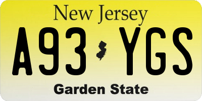 NJ license plate A93YGS