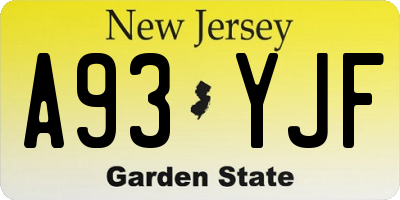 NJ license plate A93YJF