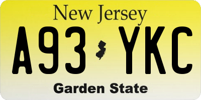 NJ license plate A93YKC