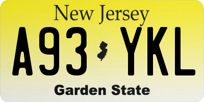 NJ license plate A93YKL