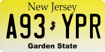 NJ license plate A93YPR