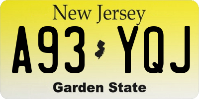 NJ license plate A93YQJ