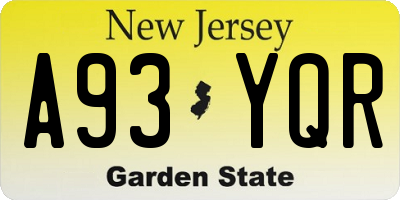 NJ license plate A93YQR