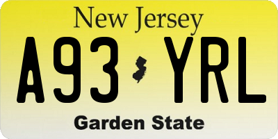 NJ license plate A93YRL