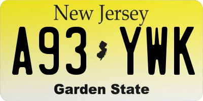 NJ license plate A93YWK