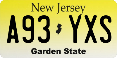 NJ license plate A93YXS