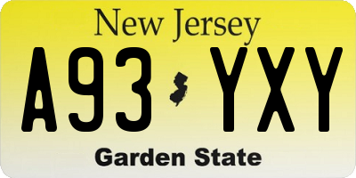 NJ license plate A93YXY