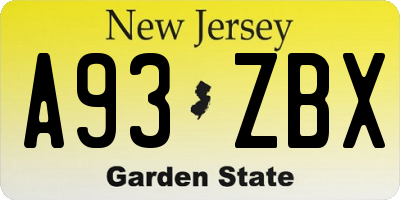 NJ license plate A93ZBX