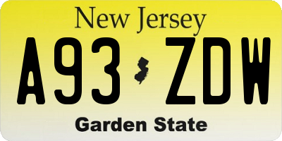 NJ license plate A93ZDW