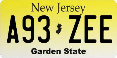 NJ license plate A93ZEE