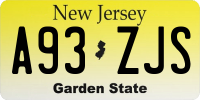 NJ license plate A93ZJS