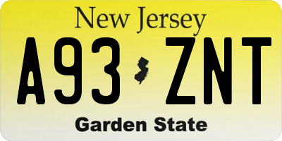 NJ license plate A93ZNT
