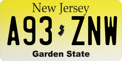 NJ license plate A93ZNW