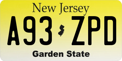 NJ license plate A93ZPD