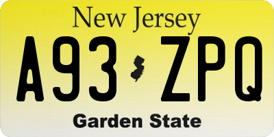 NJ license plate A93ZPQ