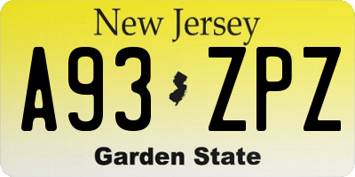 NJ license plate A93ZPZ