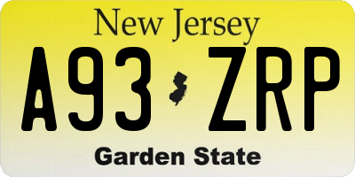 NJ license plate A93ZRP