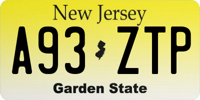 NJ license plate A93ZTP