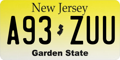 NJ license plate A93ZUU