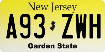 NJ license plate A93ZWH