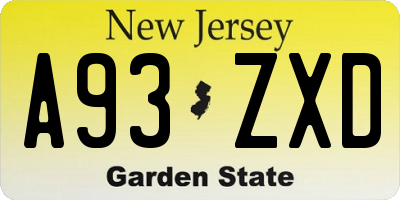 NJ license plate A93ZXD