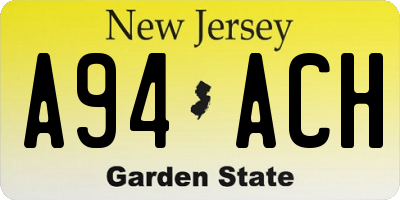 NJ license plate A94ACH