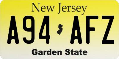 NJ license plate A94AFZ