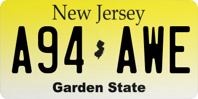 NJ license plate A94AWE
