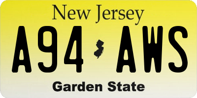 NJ license plate A94AWS