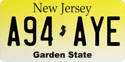 NJ license plate A94AYE