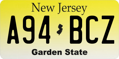 NJ license plate A94BCZ