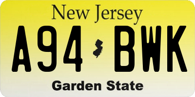 NJ license plate A94BWK