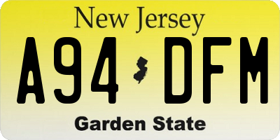 NJ license plate A94DFM