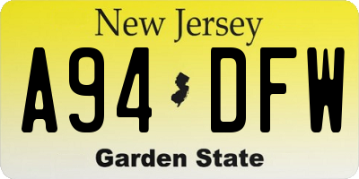 NJ license plate A94DFW