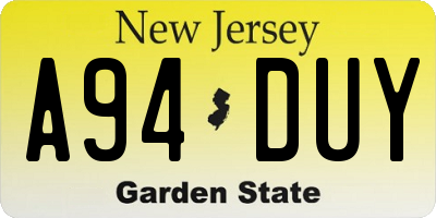 NJ license plate A94DUY