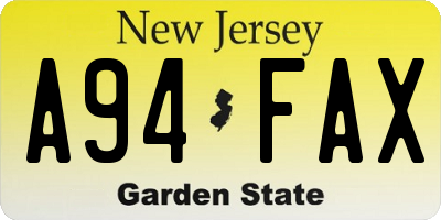 NJ license plate A94FAX
