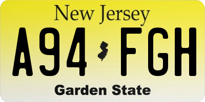 NJ license plate A94FGH