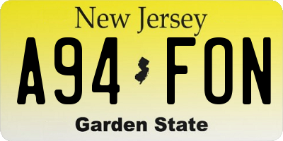 NJ license plate A94FON