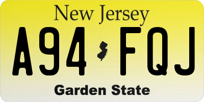 NJ license plate A94FQJ