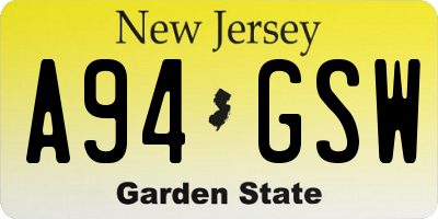 NJ license plate A94GSW