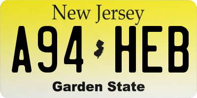 NJ license plate A94HEB