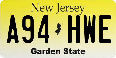 NJ license plate A94HWE