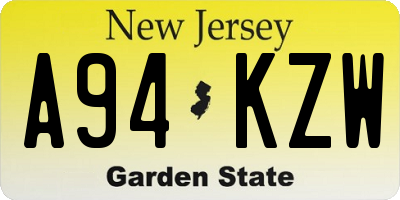 NJ license plate A94KZW