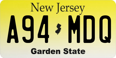 NJ license plate A94MDQ