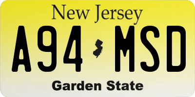 NJ license plate A94MSD
