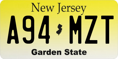 NJ license plate A94MZT