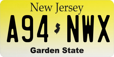 NJ license plate A94NWX